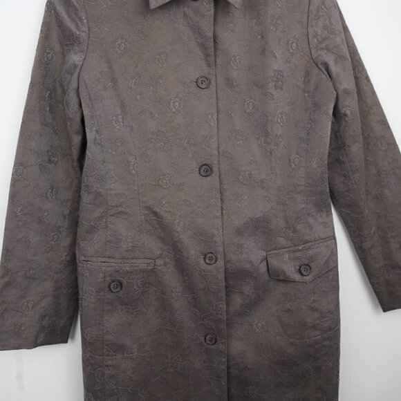 VINTAGE Optionelle Floral Embroidered Brown Long Button Down Trench Coat - Picture 4 of 8
